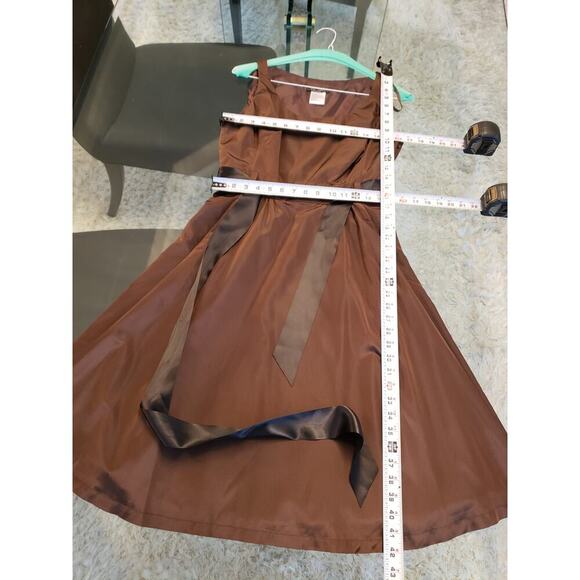 PS Style Midi Dress Women's 12P Brown Acetate Sleeveless Round Neck Waist Tie - Picture 8 of 13